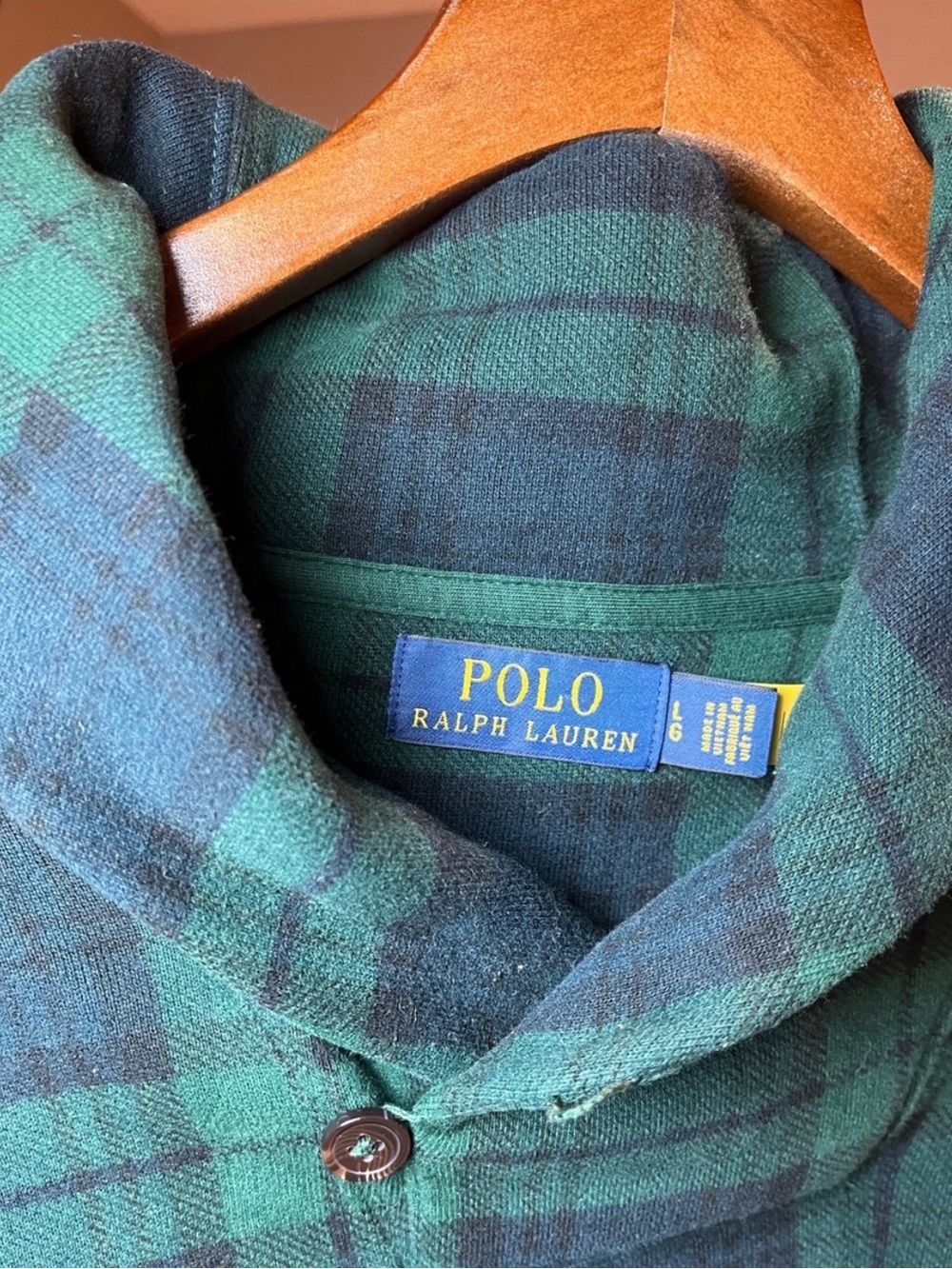 Polo by Ralph Lauren Green & Navy Plaid Shawl-Collar Knit - Picture 3 of 5